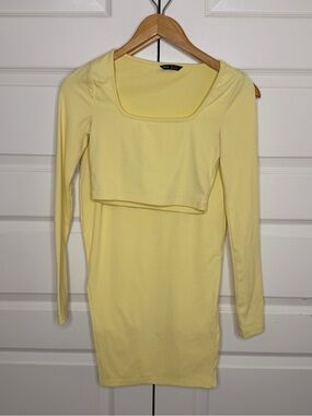 SHEIN Pale Yellow Long-Sleeve Ribbed Square-Neck 2 piece outfit